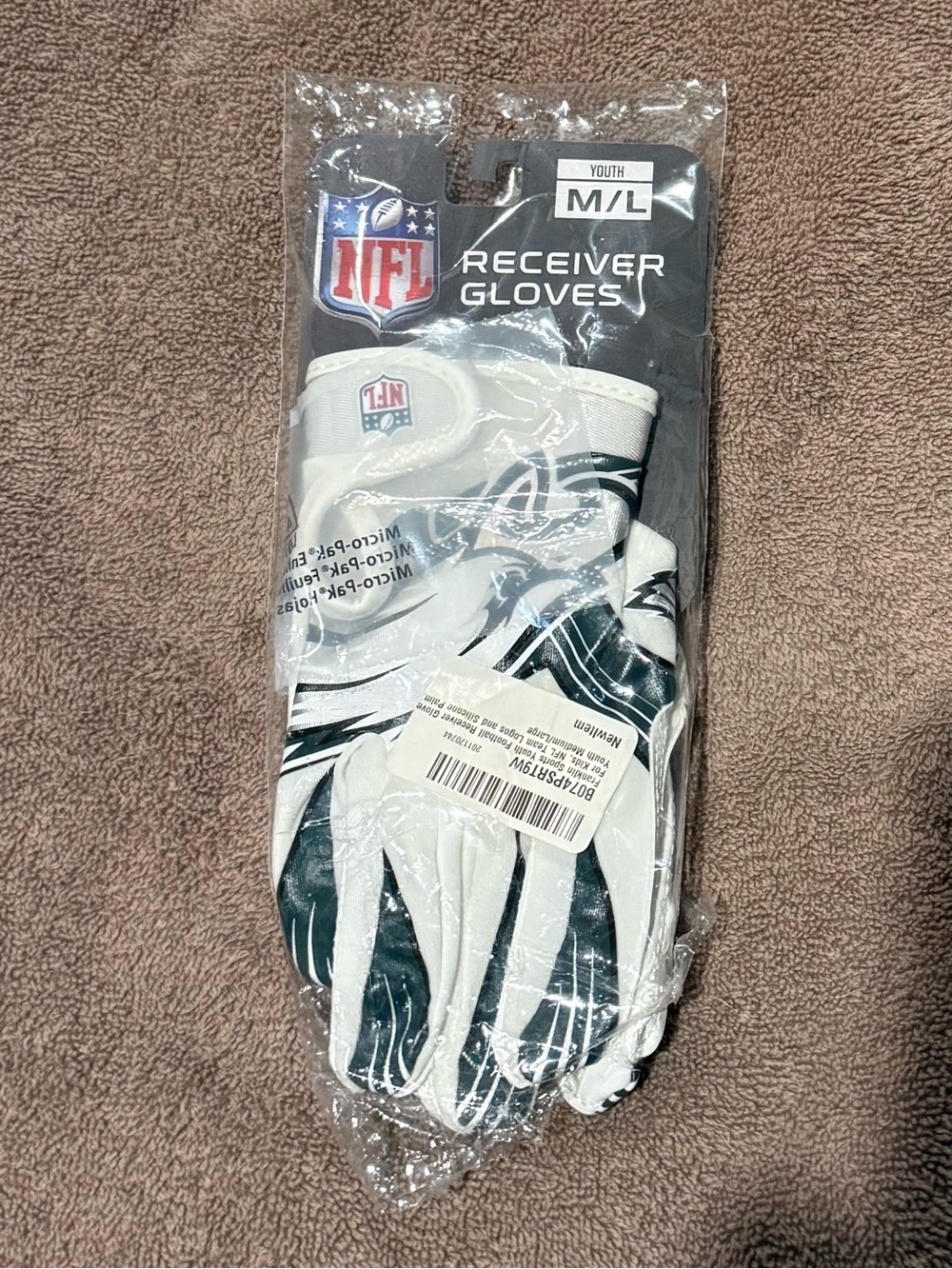 NFL Eagles White and Black Youth Receiver Gloves
